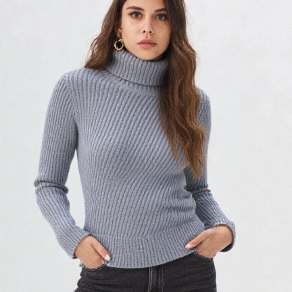 NWT Anne Klein II turtleneck Ribbed Knit Gray sweater M $125